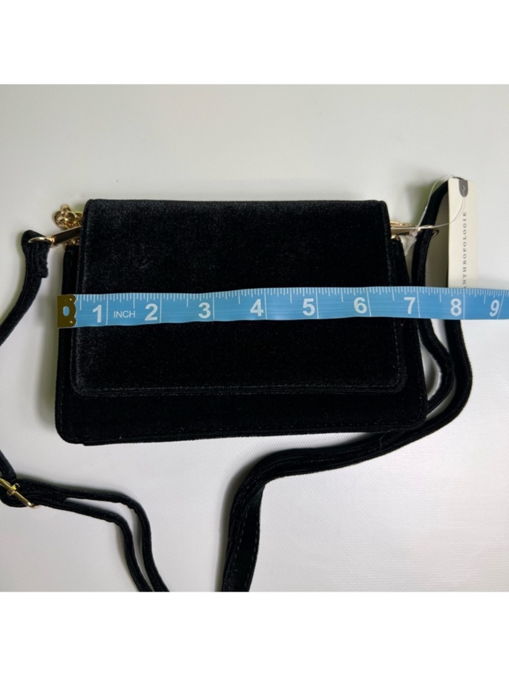 Anthropologie black velvet mini purse gold tone chain NWT - Picture 9 of 10